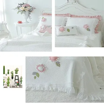 Korėjos grynos medvilnės princesė burbulas siuvinėjimo kratinys antklodė colcha edredones visą karalienė king size 3pcs lova padengti/lovatiesė YW