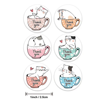 6 Tipų Mielas Puodelis Su Kačių Ačiū, Lipdukai, Etiketės, Plombos Customerize 500PCS Popieriaus Ačiū Roll Lipdukai Dovanų Kepimo 