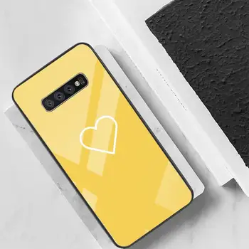 Ins geltona širdies Telefono dėklas Galinio Dangtelio Samsung Atvejais S20 Plius S10 PASTABA 8 9 10 10PRO Grūdintas Stiklas Minkšto Silikono Krašto