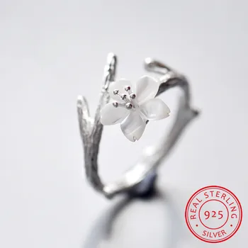 Senovinių Moterų Balta Gamtos Jade Žiedas Nekilnojamojo 925 Sterlingas Sidabro Vestuviniai Žiedai Moterims Žavesio Gėlių Atidaryti Vestuvinis Žiedas