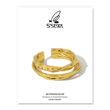 S'STEEL Geometrinis moteriški Žiedai 925 Sterlingas Sidabro korėjos Dizaineris Paprasta Trijų sluoksnių Aukso Žiedas Aro Plata 925 Mujer Juvelyriniai dirbiniai