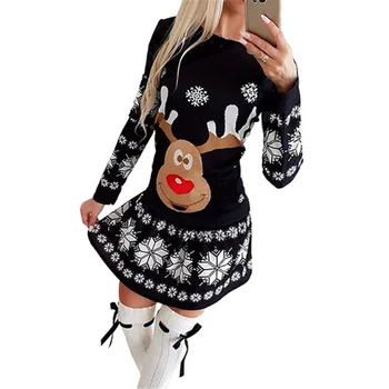 Naujas Mados Suknelės Moterims Kalėdų Briedžių Mini Suknelė Ponios Ilgomis Rankovėmis Kalėdos Bodycon Suknelės