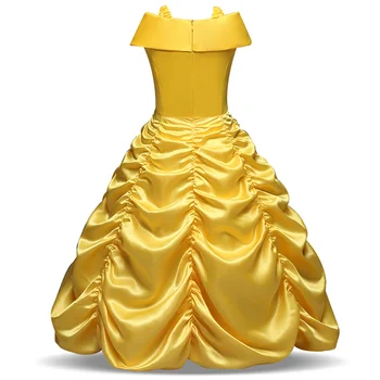 Aukso Gražuolė Princesė Dress Cosplay Puoštas Mergaičių Suknelė, Karūna Magic Stick Šalies Vaikai Suknelė Mergaitėms, Drabužiai Gimtadienio Kamuolys Suknelė