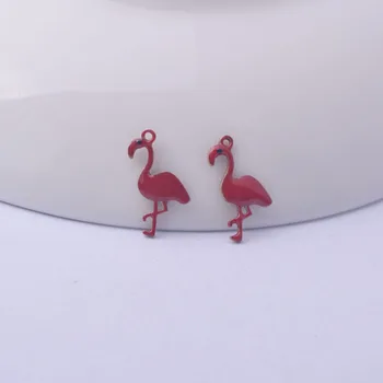 30pcs 8*kaip 14mm Abi Pusės Emaliuotas Flamingo Pakabukai, Mažų Paukščių Gyvūnų Karolius, Vario Papuošalai