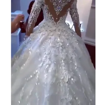 Nauja Afrikos Kristalų Vestuvių Suknelės 2021 Visą Rankovėmis Zawalcowany Reljefiniai Vestuvinės Suknelės 3D Gėlių Nėrinių Vestuvių Suknelės Chalatas De Mariee