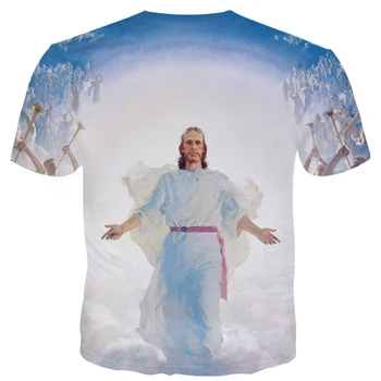 YFFUSHI Vyrų Marškinėliai Mados Festivalis Velykų Vyrų marškinėlius Patchworked Jėzus 3D Spausdinimo Viršūnes Angelas Spausdinti Vyrų Tees Streetwear