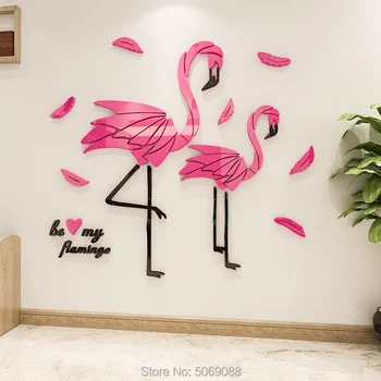 Flamingo 3D 3d akrilo kristalų sienų lipdukai Šiaurės vėjo kambarį miegamasis foną Ins dekoratyvinis dažymas