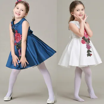 2018 išsiuvinėti gėlių mergaičių Suknelės, Vasaros Gėlių modelio mergina Šalis princesė Dress Kostiumai baby Girl dress+lankas diržo 2colors