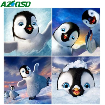 AZQSD Diamond Tapybos Pingvinas Diamond Siuvinėjimo Gyvūnų Visiškai Gręžimo Mosia Rankų darbo Žiemą 5D Namų Dekoro Nuotraukos Strazdų