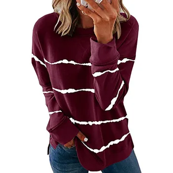 2020 Naujų Rudens Viršūnes 5XL Didelio Dydžio Moterų Kaklaraištis Dažų Stripe Marškinėliai Atsitiktinis ilgomis Rankovėmis Negabaritinių Laisvi Marškinėliai, Mados Ponios Viršų