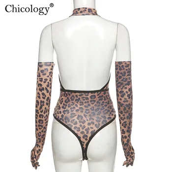Chicology Leopard Bodysuit Pirštinės Tuščiaviduriai Iš Vieno Gabalo Kūno Moterų 2020 M. Mados Seksualus Klubas Bodycon Streetwear Rudens Žiemos Drabužių