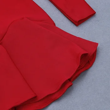 VC Visi Nemokamas Pristatymas 2020 Nauja Madinga Raudona Mini Suknelė Raukiniai Dizaino ilgomis Rankovėmis Aikštėje Apykaklės Įžymybė Šalies Tvarstis Vestido
