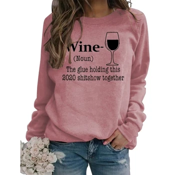 Moterų Hoodie Spausdinti Laiškas Vyno Taurės, Viršūnės Sweatershirt Atsitiktinis Palaidų O Kaklo Dėvėti Drabužiai