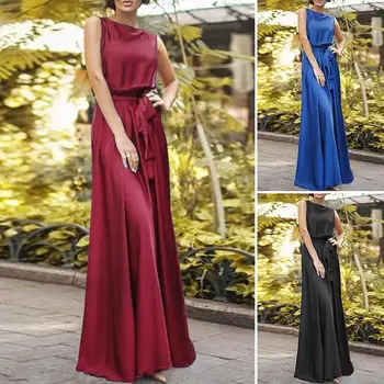 5XL ZANZEA Šilko Suknelės Elegantiškas Šalis Suknelė Moterų Berankovis Sundress 2021 Mados Vasaros Kietas Vestidos Moterų Drabužius, Plius Dydis
