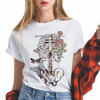 Medvilnės Juokingi marškinėliai 2020 metų Vasaros Kaukolė Žiedai Punk Rock Drabužius Riteris Atspausdintas T-shirt Fitneso Moterų Estetinės Meno Marškinėlius