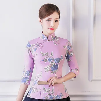 2018 m. Vasaros Marškinėliai Vintage stiliaus Kinijos Moterų Mandarinų Apykaklės Palaidinė Lady Drabužių cheongsam Trumpas Qipao Suknelė, Dydis S-XXXL