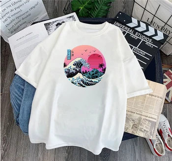 Streetwear Vyrų Marškinėliai Puikus Retro Banga Tee Viršūnes Moterų Negabaritinių T Shirts Japonijos Vintage Marškinėliai Camiseta Mujer Juoda Marškinėlius