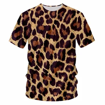 OGKB Vasaros vyriški T-Shirt 3D Spausdinimo Leopard Print Mados Vyrų Apvalios Kaklo Didelio Dydžio Marškinėlius