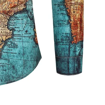 Rudenį Naujų Europos ir Amerikos Stiliaus Žemėlapio Spausdinimas vyriški Didelio Dydžio Plonas Skirsnio ilgomis rankovėmis Marškinėliai, vyriški Spausdinti Marškinėliai