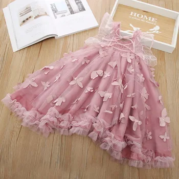 Butterfly Girl Dress 2020 M. Naujas Stiliaus Sparnai Violetinė Rožinė Princesė Suknelė Mergaitėms Kūdikių Drabužiai 1-6Y YY001