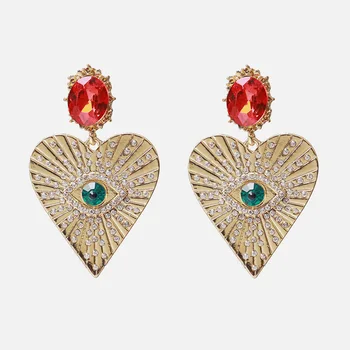 Baroko Vintage Auskarai Crystal Didelės Širdies Auskarai Moterims, blogos Akies Auskarai Hihop Papuošalai Femme Brincos Aukso Bijoux Auskarai