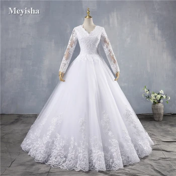 ZJ9160 2019 2020 Naujos Krištolo Balta ilgomis Rankovėmis Nėriniais Apačioje Senovinių Vestuvių Suknelės brides plius dydis maxi dydis
