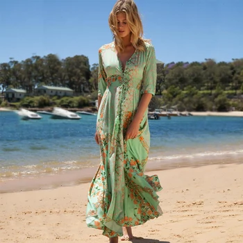 Ilga Suknelė Moterims Gėlių Spausdinti Vasaros Paplūdimio Šifono Suknelės Bohemijos Ilgomis Rankovėmis Derliaus Šventė Šalis Suknelė Vestidos De Fiesta