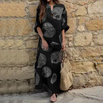 Moteris Musulmonų Dubajus Abaja Turkija Suknelė, Hijab Arabų Rudenį Ilgomis Rankovėmis Spausdinti Sundress Islamo Drabužių Abayas Maxi Vestidos Mujer