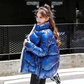 Korėjos Stiliaus Moterų Žiemos Striukė Trumpas Negabaritinių Stiliaus Parkas Moterų Prarasti Kietas Blizgus Plius Dydis Stovėti Apykaklės Storio Sluoksniais
