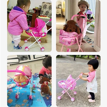 Sulankstomas Kūdikių Lėlės Vežimėlis Vežimėlis Su Krepšelį, Dangtis Pink Skirtas Vaikams Dovanų