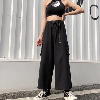 Streetwear Japonija Stiliaus moterų kelnės atsitiktinis Krovinių Kelnės Poilsiu Ulzzang Prašmatnus Kišenių Kelnės Aukštu Juosmeniu Moterų Kelnės Juokinga