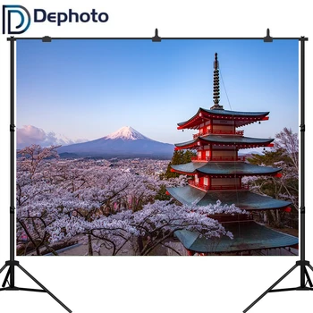 Dephoto vinilo Fotografijos Fone fudzijama Architektūros sakura sniego kalnų Japonų stiliaus Gamtos Peizažas Fone