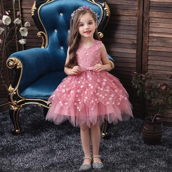 Vaikai Mergaitė Princesė Dress Bamblys Vaikų Vasaros Rankovių Kietas Vaiskiai Balta Spalva Rožinė Raudona Mėlyna Kamuolys Suknelė Suknelės Komplektus 0-5T
