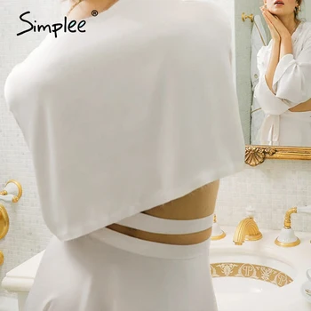 Simplee Elegantiška baltos spalvos suknelė dviejų dalių-line O-Kaklo nėrinių jaukus Moterų suknelė seksualus naktinis klubas namuose suknelė Rudens žiemos 2020 naujas