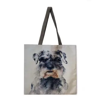 Aliejaus tapybai šuo spausdinti nešti maišą Ponios lino maišelis Ponios pečių maišą Lauko laisvalaikio rankinės, Sulankstomas pirkinių krepšys