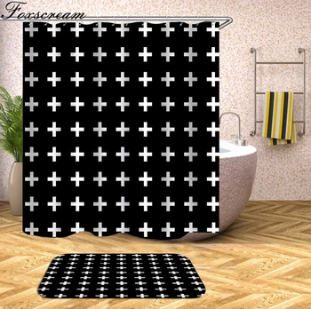 Geometrinis Dušo Užuolaidos Vonios Užuolaidų audinys 3d vonios kambarys dušo užuolaidos su kabliukais vandeniui juoda balta užuolaida arba motina