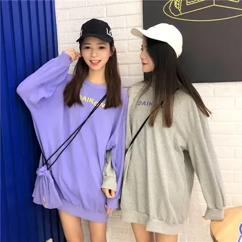 Harajuku korėjos ilgomis rankovėmis marškinėlius moterims marškinėliai su maišeliu kawaii drabužių 2020 tingus vėjas studento t-shirt negabaritinių laiškas spausdinti