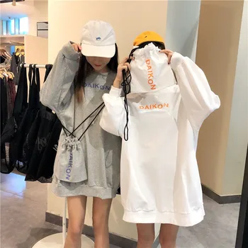 Harajuku korėjos ilgomis rankovėmis marškinėlius moterims marškinėliai su maišeliu kawaii drabužių 2020 tingus vėjas studento t-shirt negabaritinių laiškas spausdinti