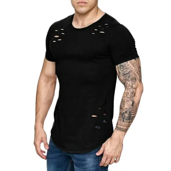 Vyrų Slim Fit O Kaklo marškinėliai trumpomis Rankovėmis Raumenų Tee Kankina Skylių Atsitiktinis Viršūnes TC21