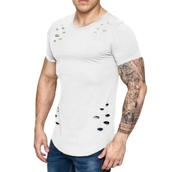 Vyrų Slim Fit O Kaklo marškinėliai trumpomis Rankovėmis Raumenų Tee Kankina Skylių Atsitiktinis Viršūnes TC21