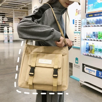 Mados vientisos spalvos Drobė Vieno peties maišas korėjos Didelės talpos Moterų maišelį 2020 naujus produktus Studentų Crossbody maišą knygų krepšys