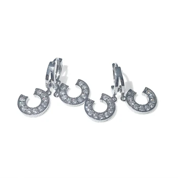 Xinwei nauji auskarai mados dvigubų C-formos auskarai moterims, dirbtinės cirkonis pakabukas auskarai papuošalai dovana