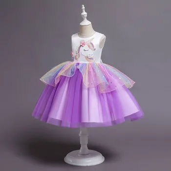 Mada vaikams mergaitėms vienaragis princesė dress Helovinas kostiumas šalis bamblys kūdikių mergaičių saldus gėlių siuvinėjimas vestido drabužiai
