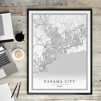 Panama Kūrybos miesto žemėlapį Abstrakčios Tapybos Drobės Juoda ir balta Siena Menas Spausdinti Plakato Nuotrauką Namų Puošybai Tapyba