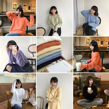 7 spalvų korėjos vientisos spalvos Megztiniai Moterims pagrindinio Prarasti triušio kailio, šiltas Džemperis moterims megztiniai ir megztinis (F1403)