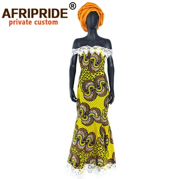 Afripride Afrikos Ragą Suknelė Moterims individualų užsakymą Stebėjimo Grindų Ilgis Šalis Suknelė su Galvos Wrap A1925053