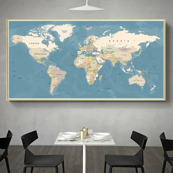 Modernus Minimalistinis Pasaulio Žemėlapyje Dekoratyvinis Drobės Cuadros Sienos Menas, Plakatų ir grafikos Kambarį 