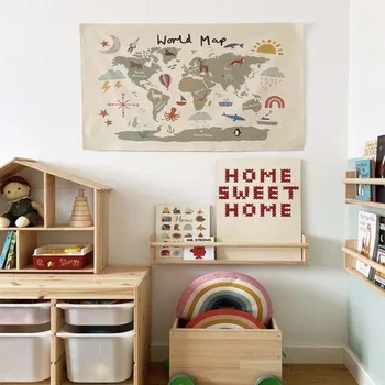 Šiaurės stiliaus švietimo, vaikų kambarys pasaulio žemėlapyje kabinti apdailos plakatas vaikų darželio sienos menas drobė žemėlapis vaikų miegamasis namų dekoro