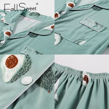 FallSweet Spausdinti Pižama Moterims ilgomis Rankovėmis Sleepwear Pasukite Žemyn Apykaklės Lougewear