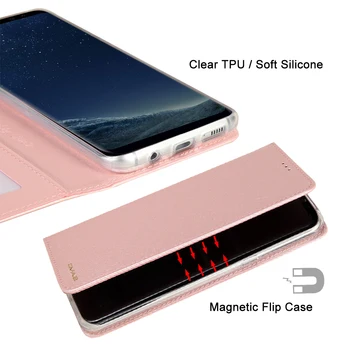 Magnetinio Smart Odos Apversti telefono dėklas Samsung Galaxy S7 S8 S9 S10 Lite Plus Pastaba 8 9 Padengti Coque Silikono Krašto Kortelės Fundas